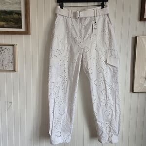 Express Nwt 6 White Eyelet Belted Jogger Cargo Utility Pants